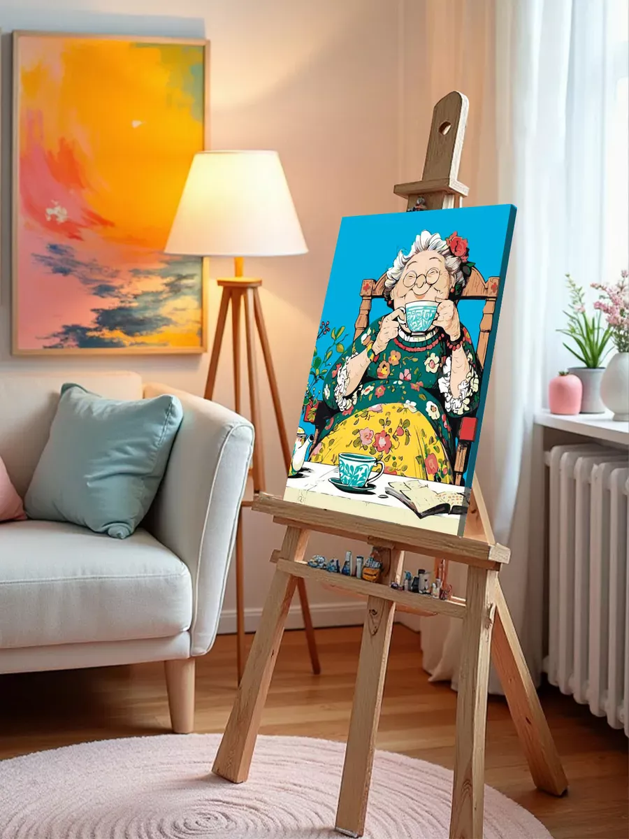 Картина по номерам «Счастливая старость: бабушка пьет чай» — картинка 9