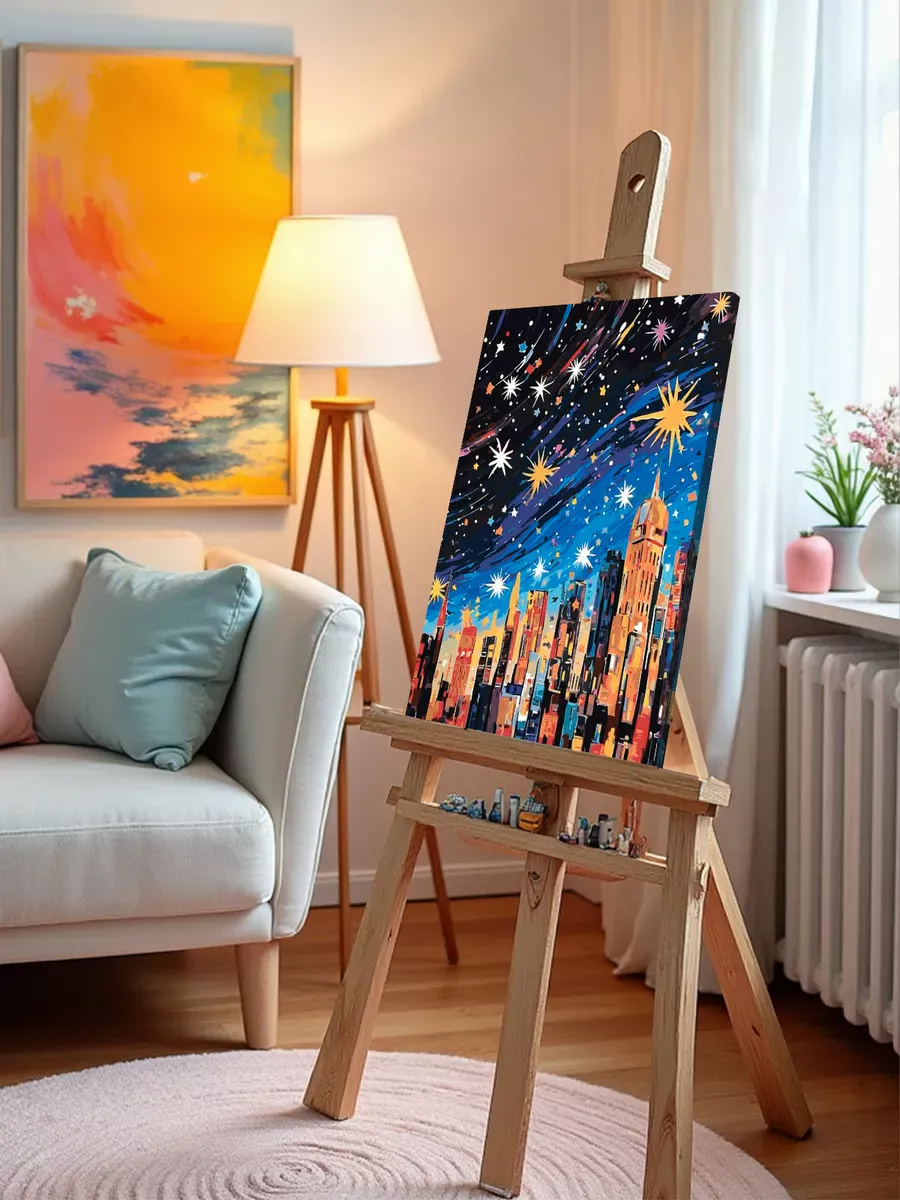 Картина по номерам «Пейзаж: звездная ночь в Нью-Йорке арт» — картинка 9