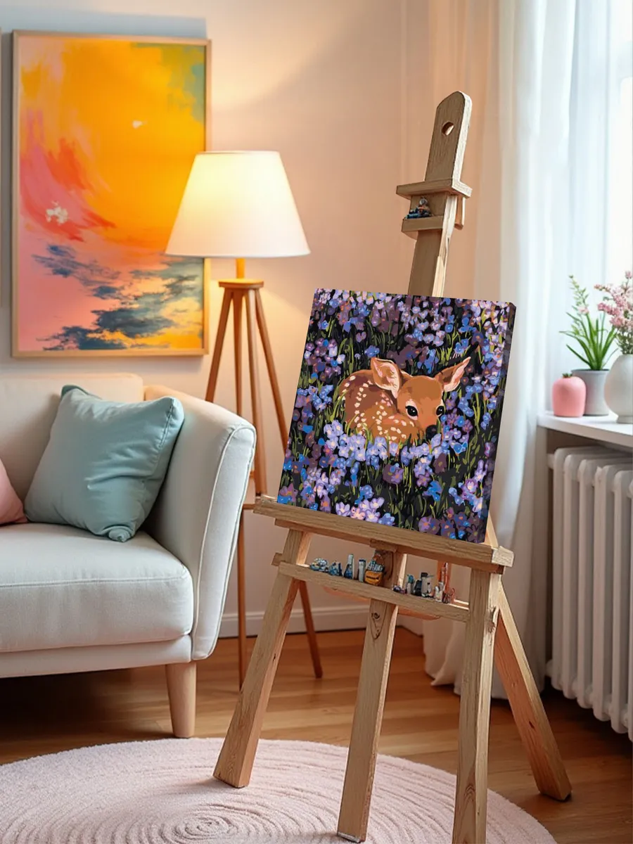 Картина по номерам «Природа: милый оленёнок в цветах» — картинка 9