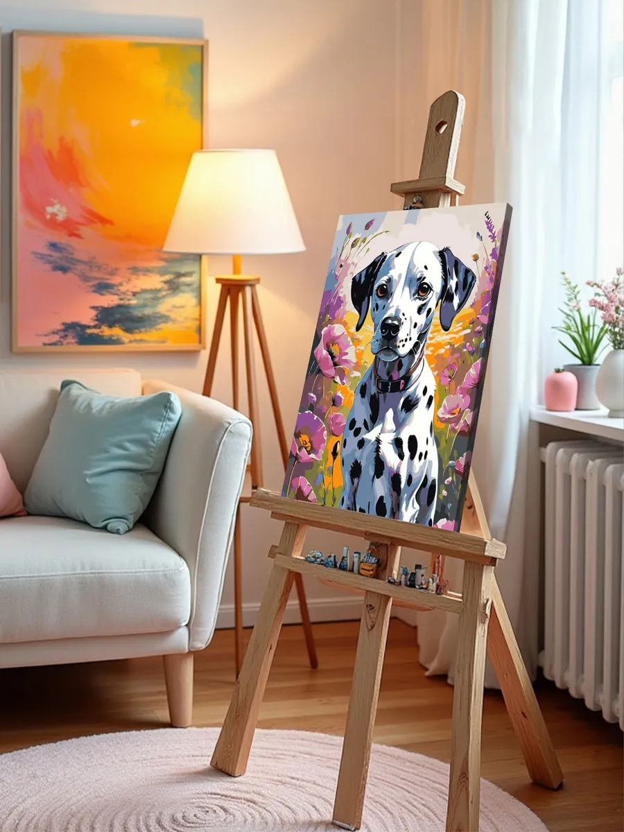 Картина по номерам «Собаки: щенок далматин в цветах, маки» — картинка 9