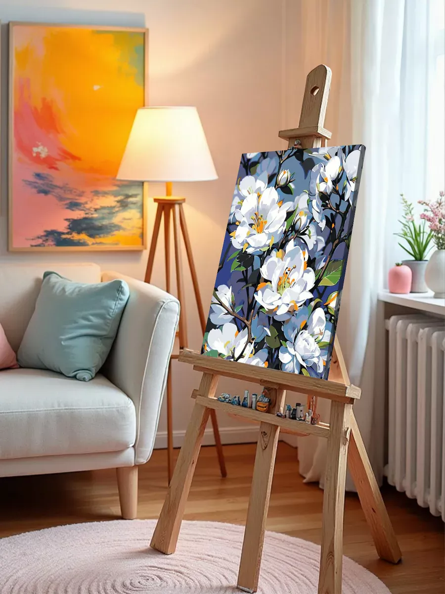 Картина по номерам «Цветы: белые лепестки, ранняя весна» — картинка 9