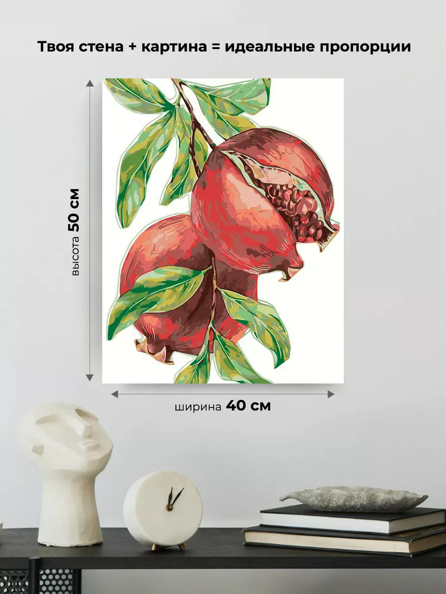 Картина по номерам «Спелые гранаты на ветке, минимализм арт» — картинка 3