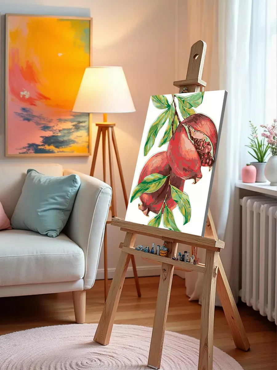 Картина по номерам «Спелые гранаты на ветке, минимализм арт» — картинка 10