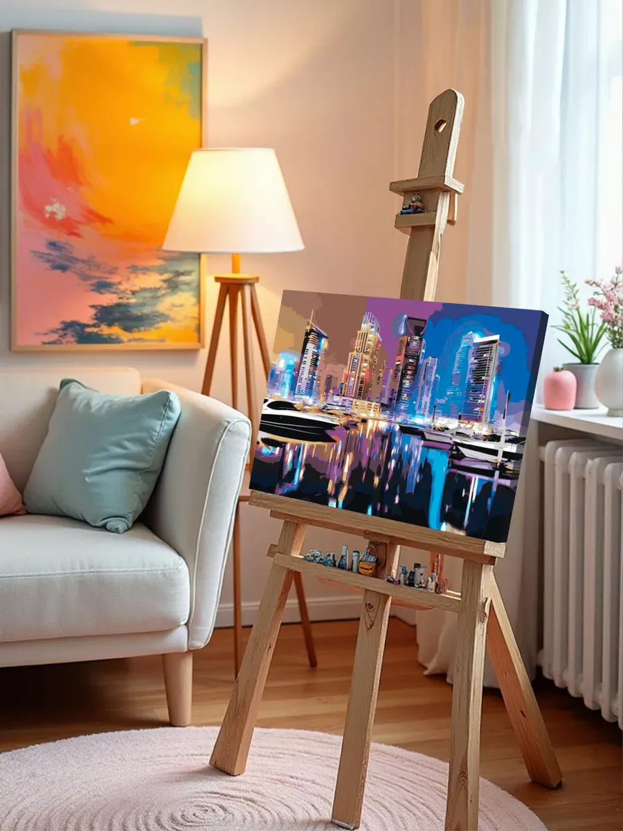 Картина по номерам «Дубай, ОАЭ, Эмираты: яхты ночью, неон» — картинка 9