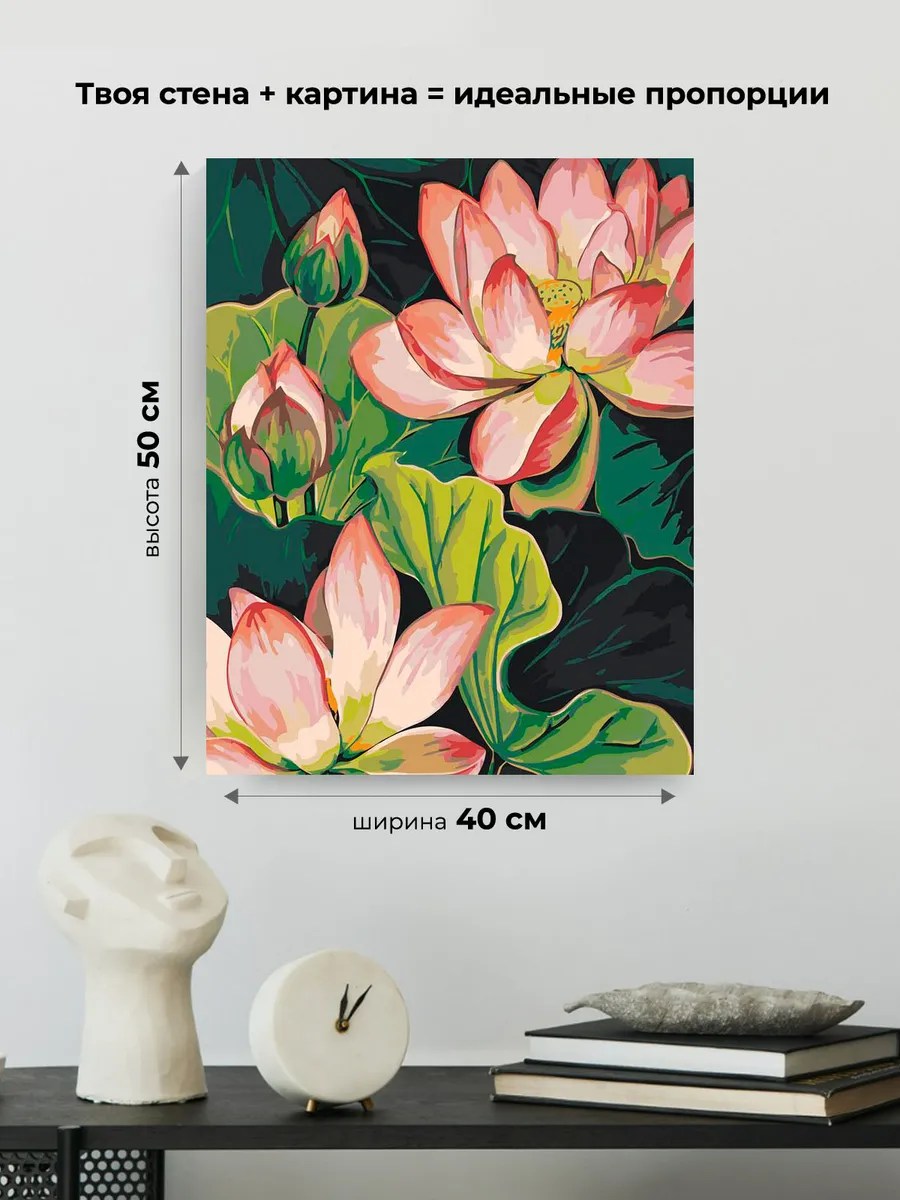 Картина по номерам «Цветы, буддизм: розовые лотосы в пруду» — картинка 3