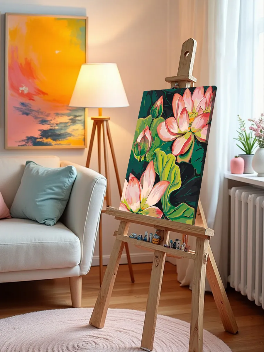 Картина по номерам «Цветы, буддизм: розовые лотосы в пруду» — картинка 9