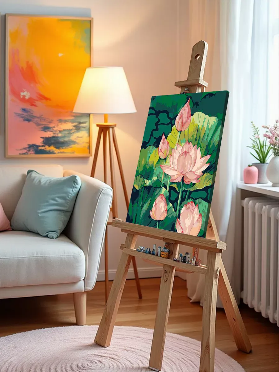 Картина по номерам «Цветы, буддизм: розовые лотосы в пруду» — картинка 9