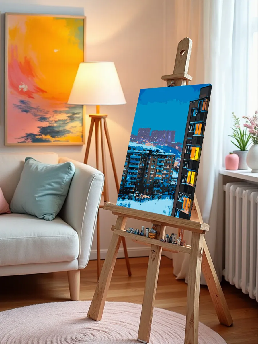 Картина по номерам «Панельки родные: зима в городе, ночь» — картинка 9