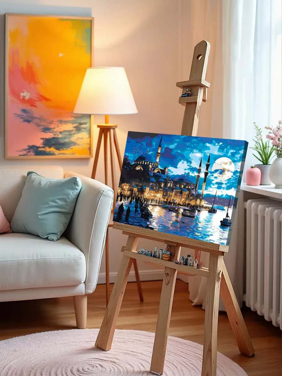 Картина по номерам «Стамбул, Турция: мечеть на море, луна» — картинка 9