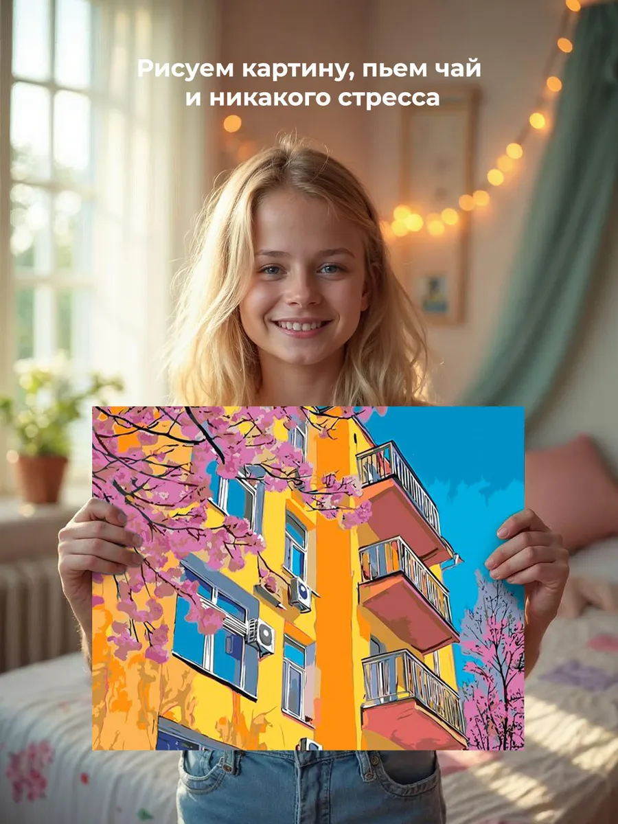 Картина по номерам «Панельки родные: весна в городе, цветы» — картинка 7