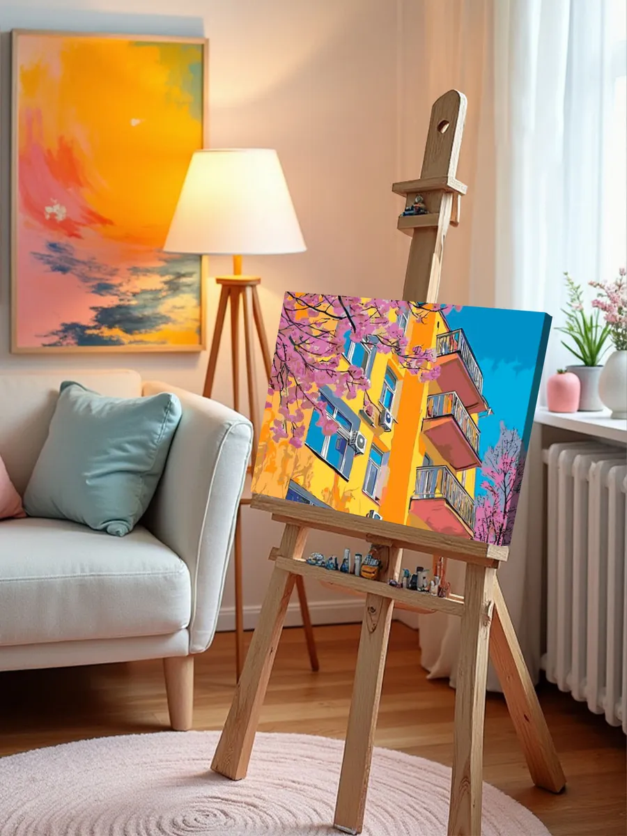 Картина по номерам «Панельки родные: весна в городе, цветы» — картинка 10