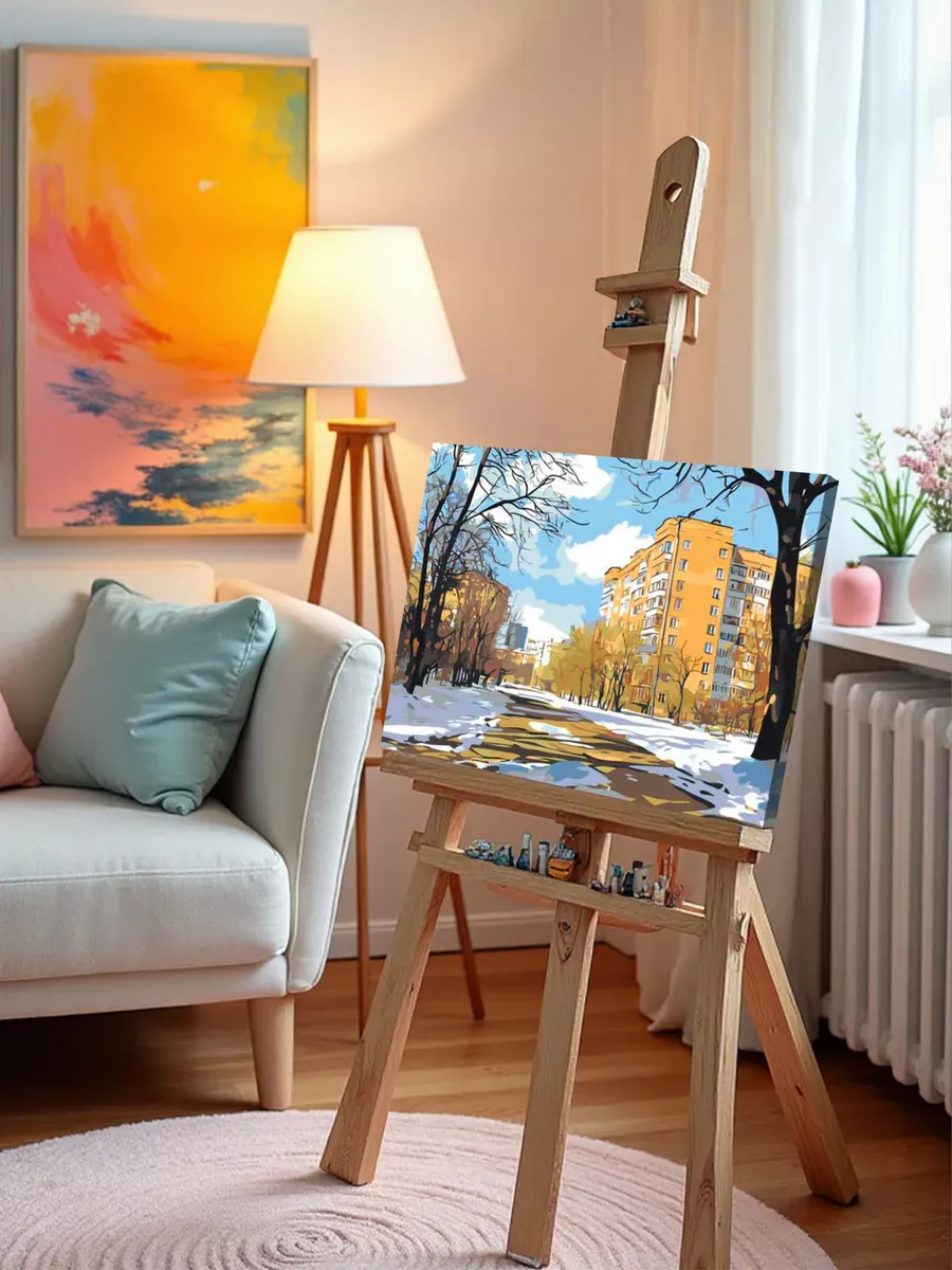 Картина по номерам «Панельки родные: ранняя весна в городе» — картинка 10