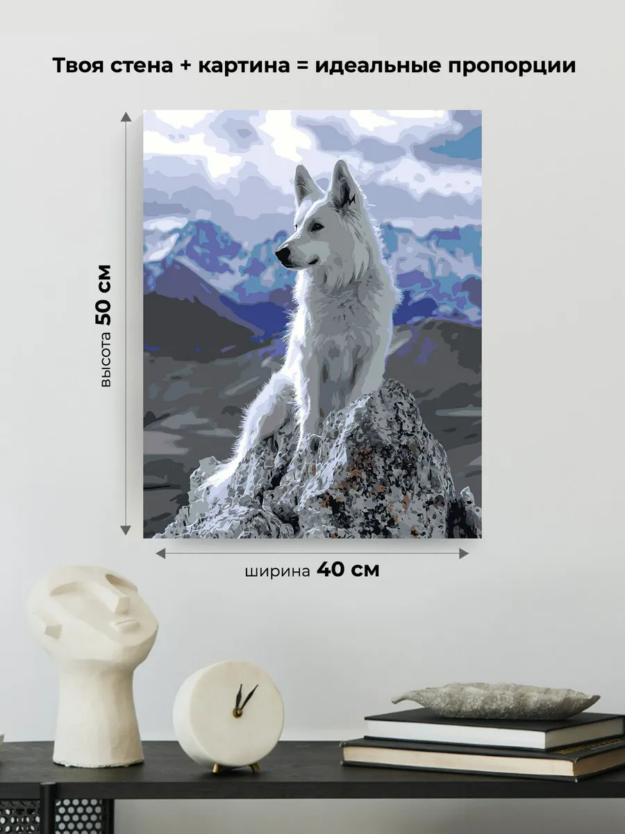 Картина по номерам «Собаки: белая швейцарская овчарка, горы» — картинка 3