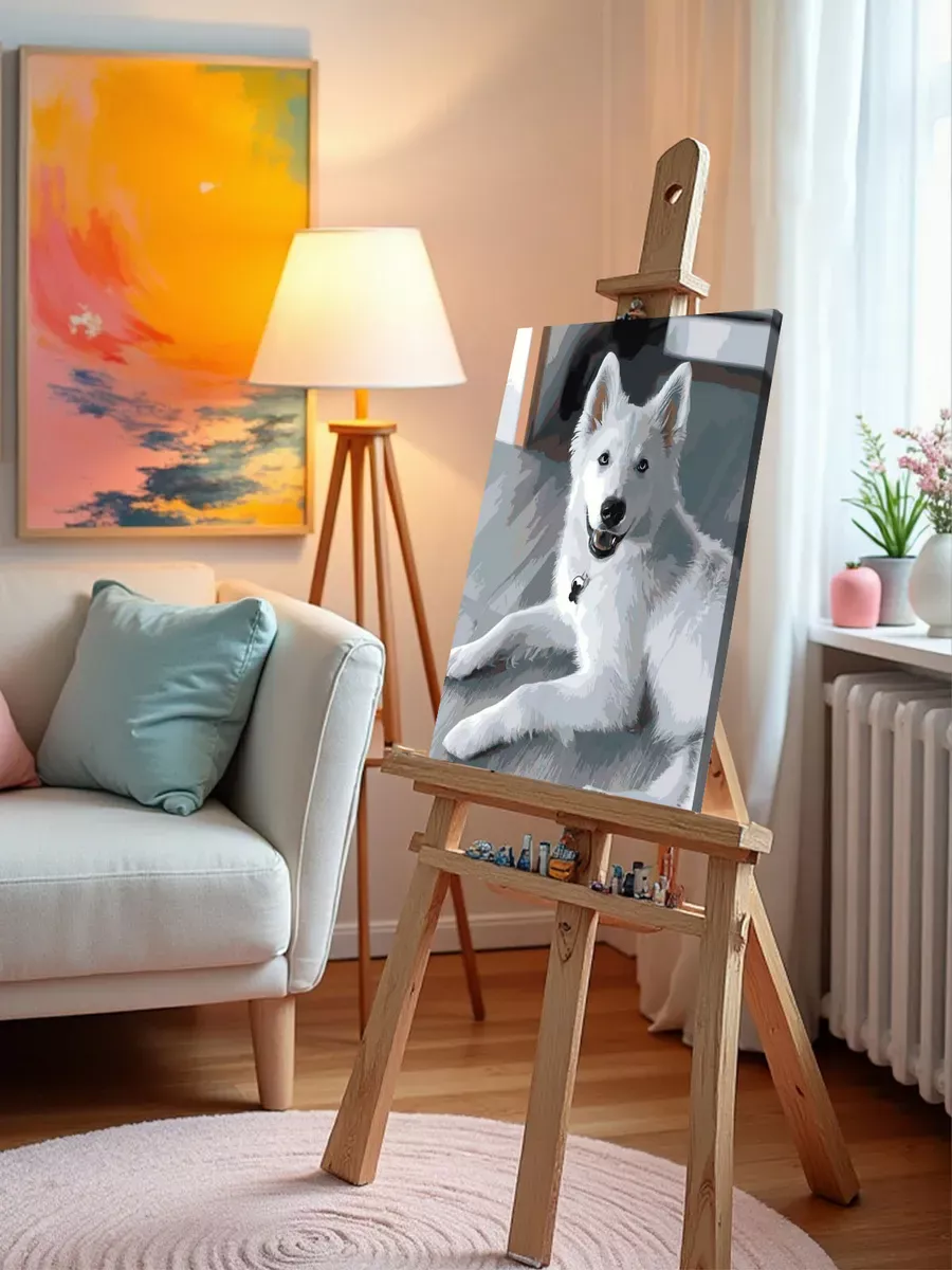 Картина по номерам «Собаки: белая швейцарская овчарка, щенок» — картинка 9