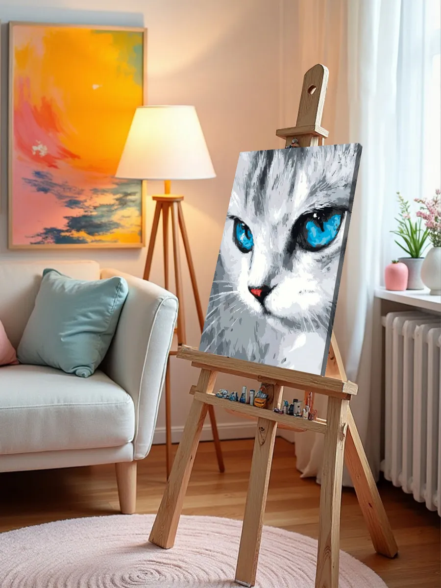 Картина по номерам «Кошки: серый котенок с голубыми глазами» — картинка 9