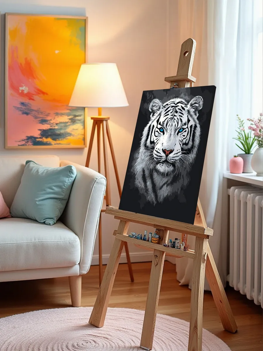 Картина по номерам «Животные: белый грациозный тигр, портрет» — картинка 9
