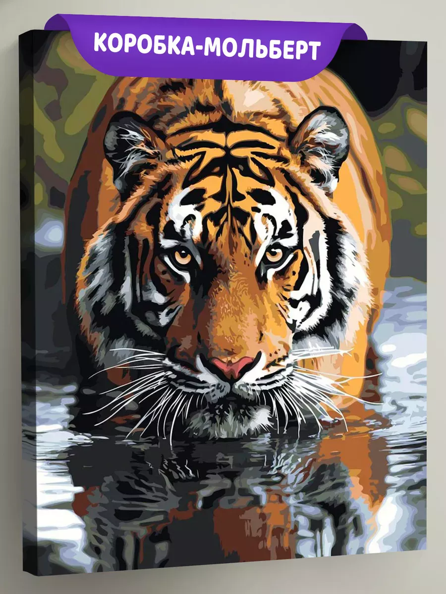 Картина по номерам «Животные: тигр в горной реке, природа»