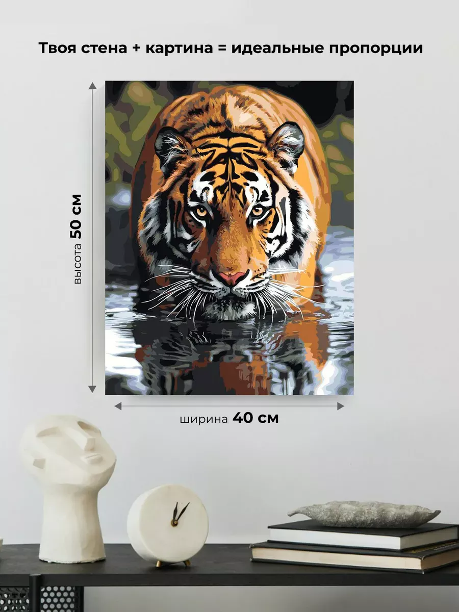 Картина по номерам «Животные: тигр в горной реке, природа» — картинка 3