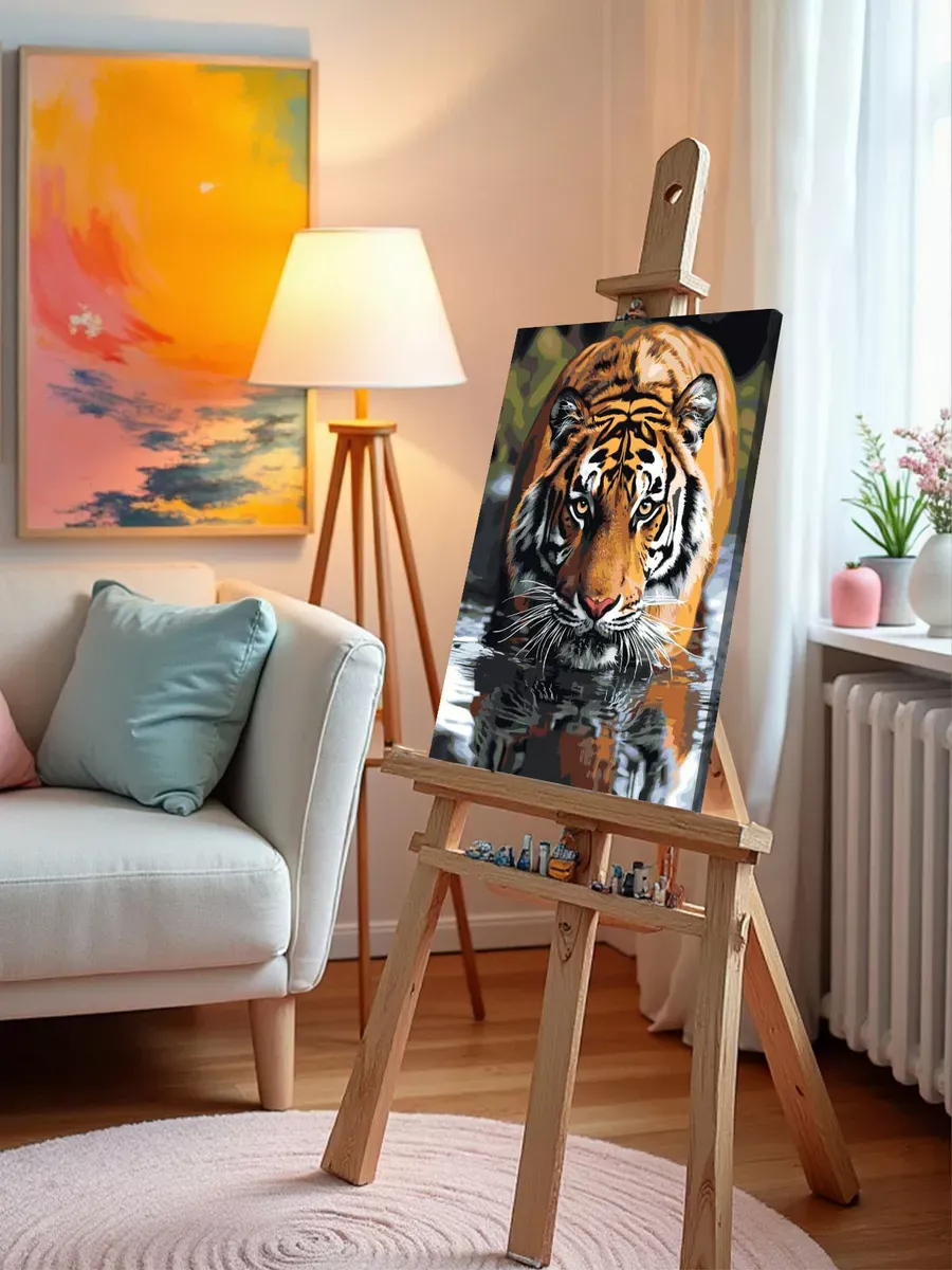 Картина по номерам «Животные: тигр в горной реке, природа» — картинка 10