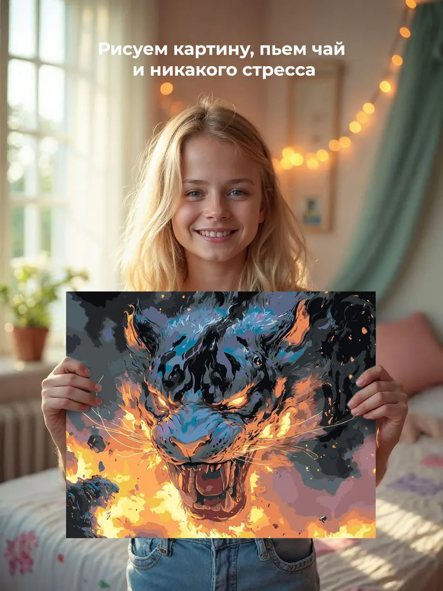 Картина по номерам «Животные: волшебный тигр в стиле аниме» — картинка 6