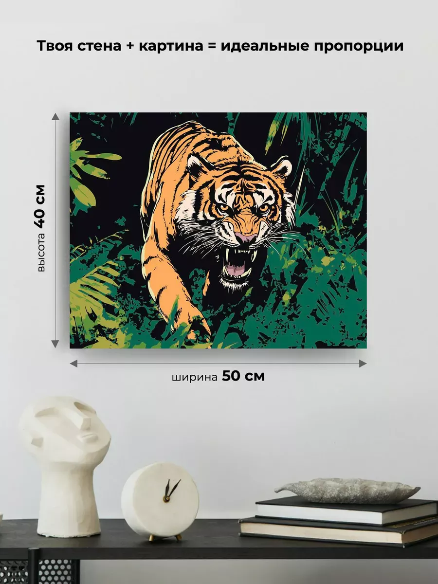 Картина по номерам «Животные: ревущий тигр в джунглях арт» — картинка 3
