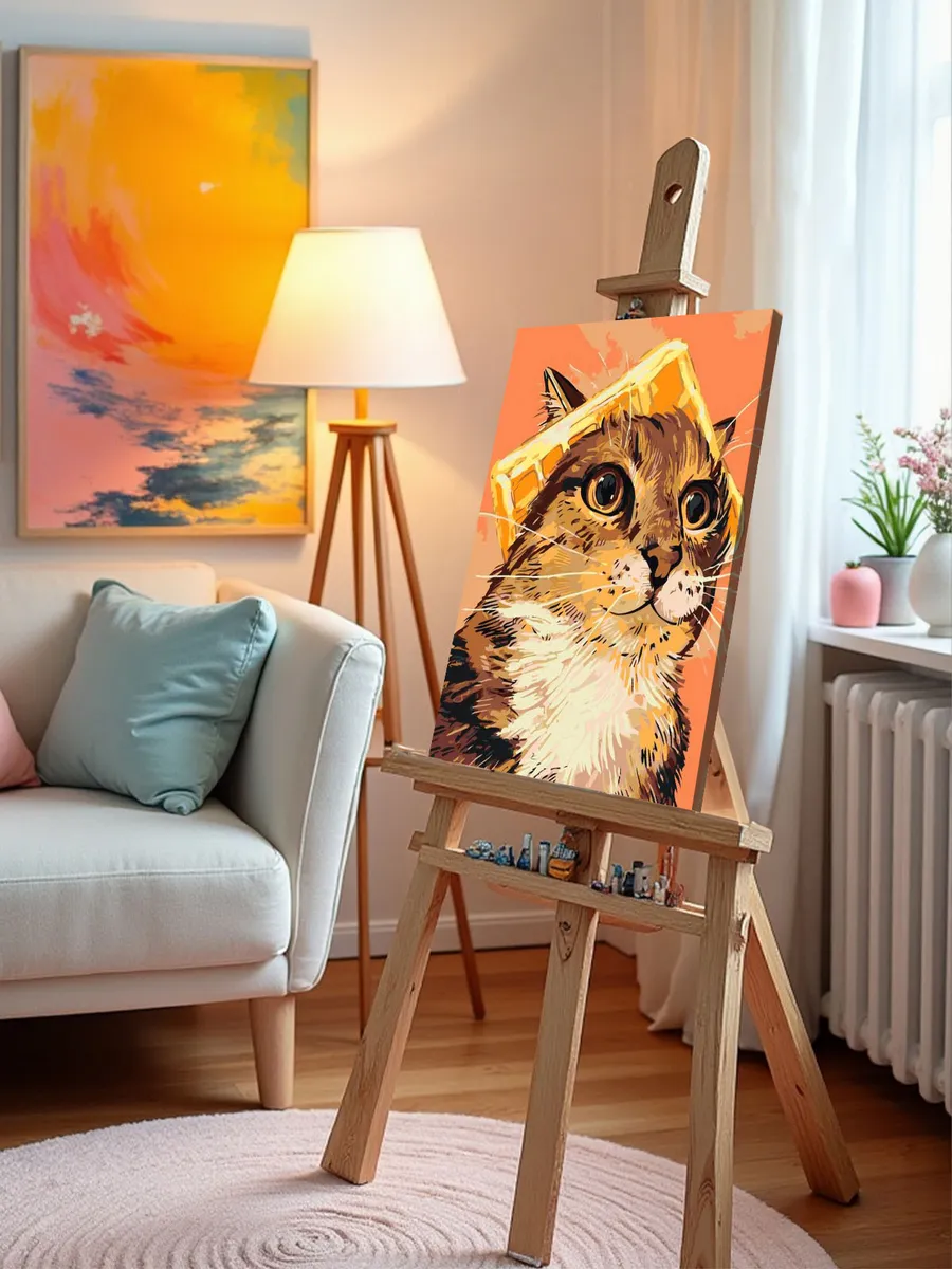 Картина по номерам «Кошки: пушистый кот с вафлей на голове» — картинка 9