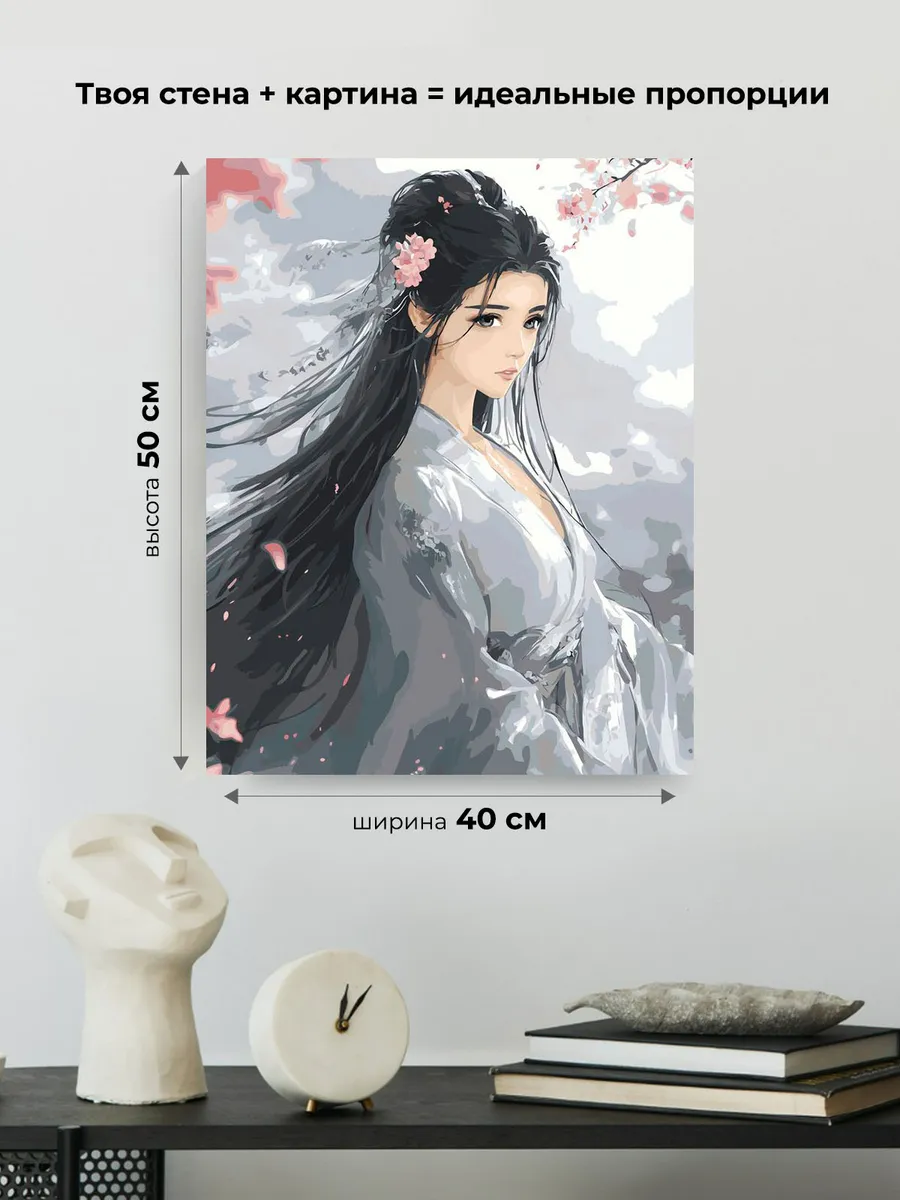 Картина по номерам «Весна: девушка с стиле манга и сакура» — картинка 3