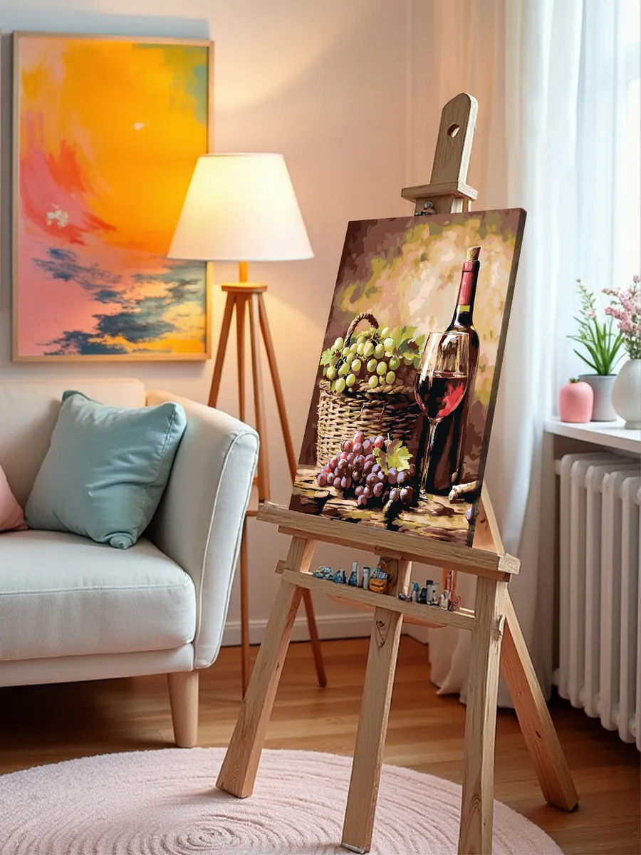 Картина по номерам «Красное вино и виноград, натюрморт» — картинка 9