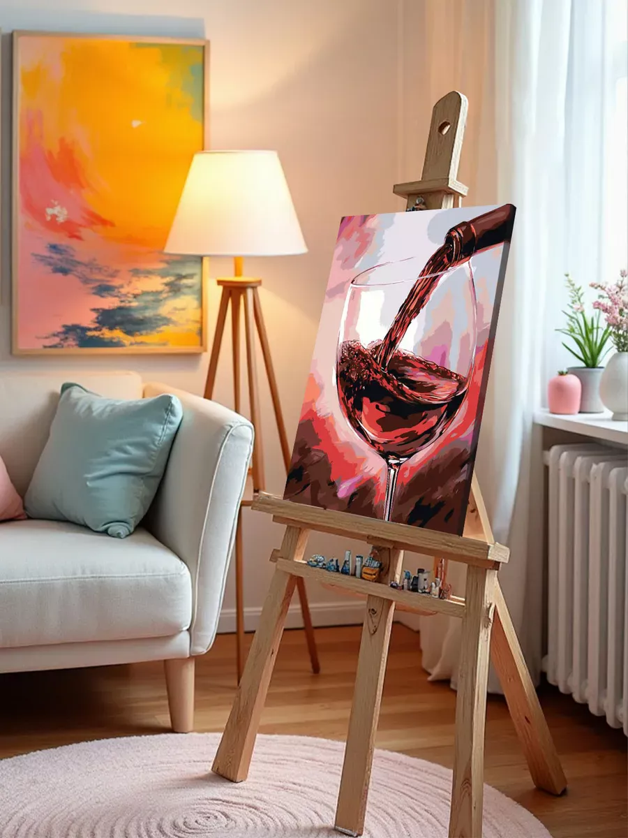 Картина по номерам «Красное вино в бокале, живопись арт» — картинка 9