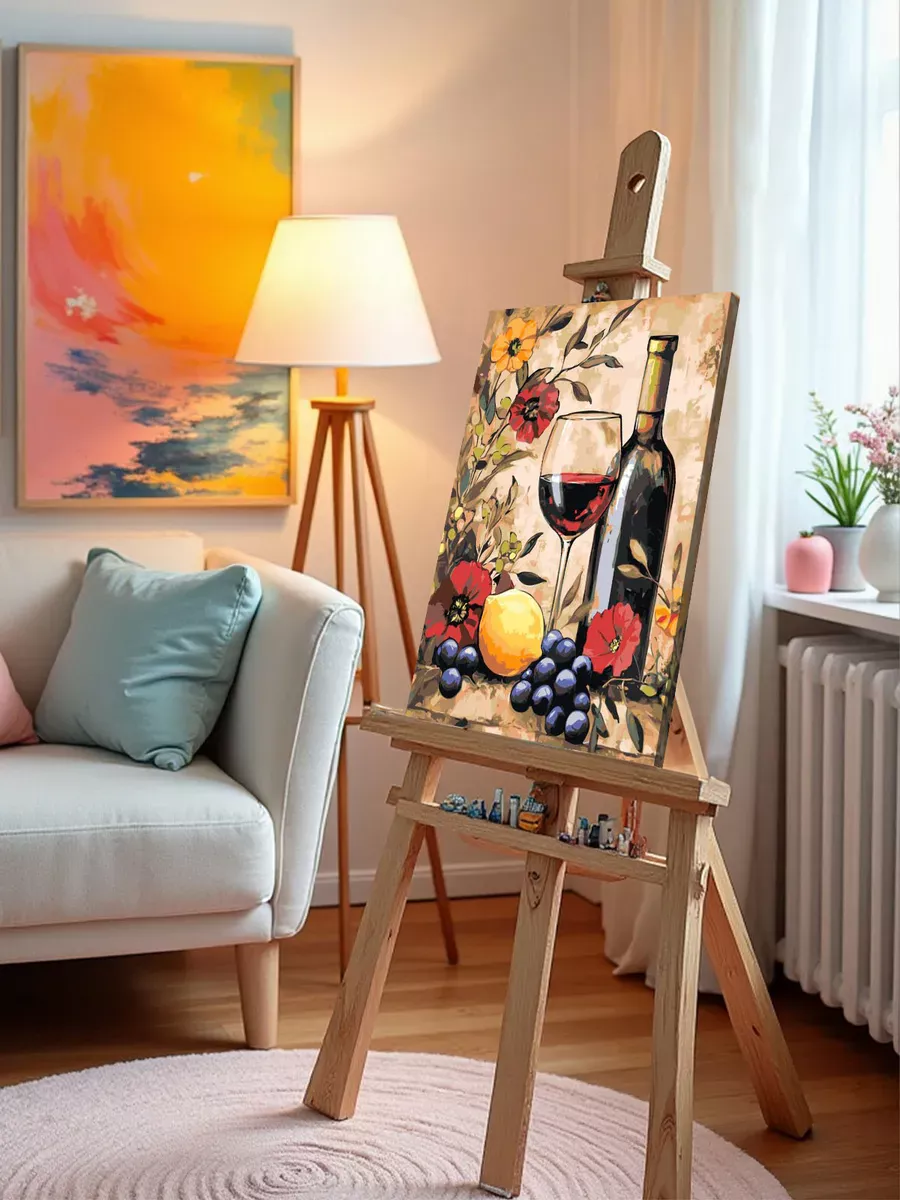 Картина по номерам «Красное вино, лимон и цветы, натюрморт» — картинка 9