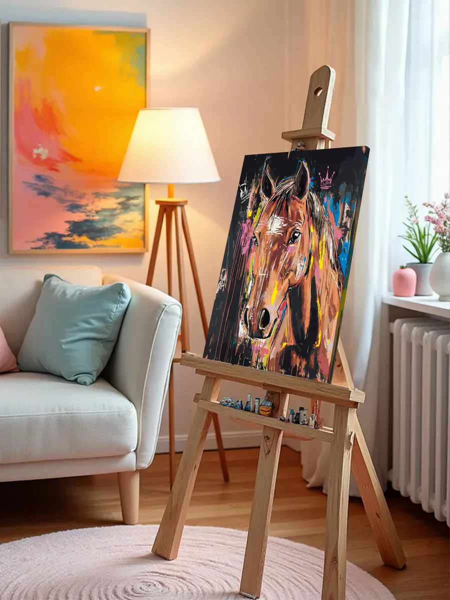 Картина по номерам «Животные: лошадь и корона, граффити арт» — картинка 9