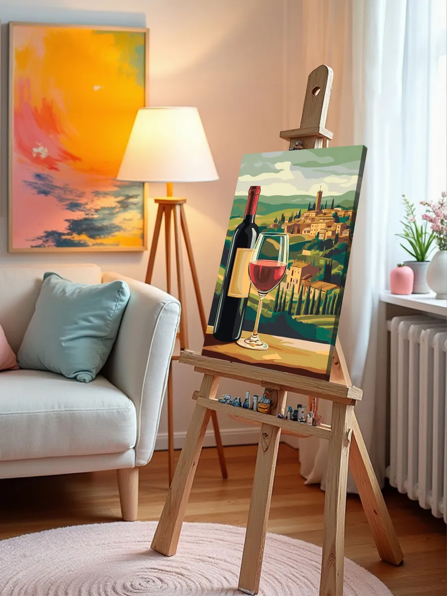 Картина по номерам «Пейзаж: красное вино и город, Италия» — картинка 9