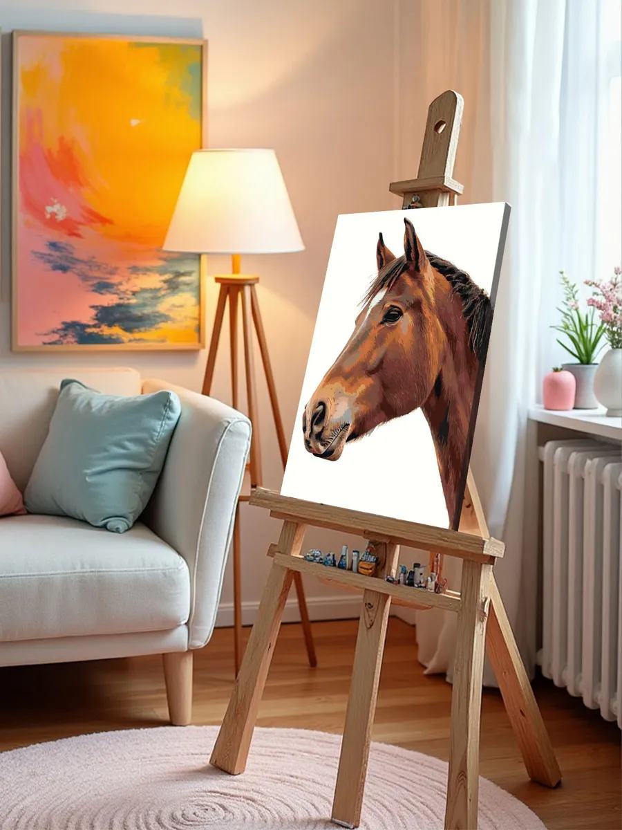 Картина по номерам «Животные: конь на белом фоне, портрет» — картинка 9