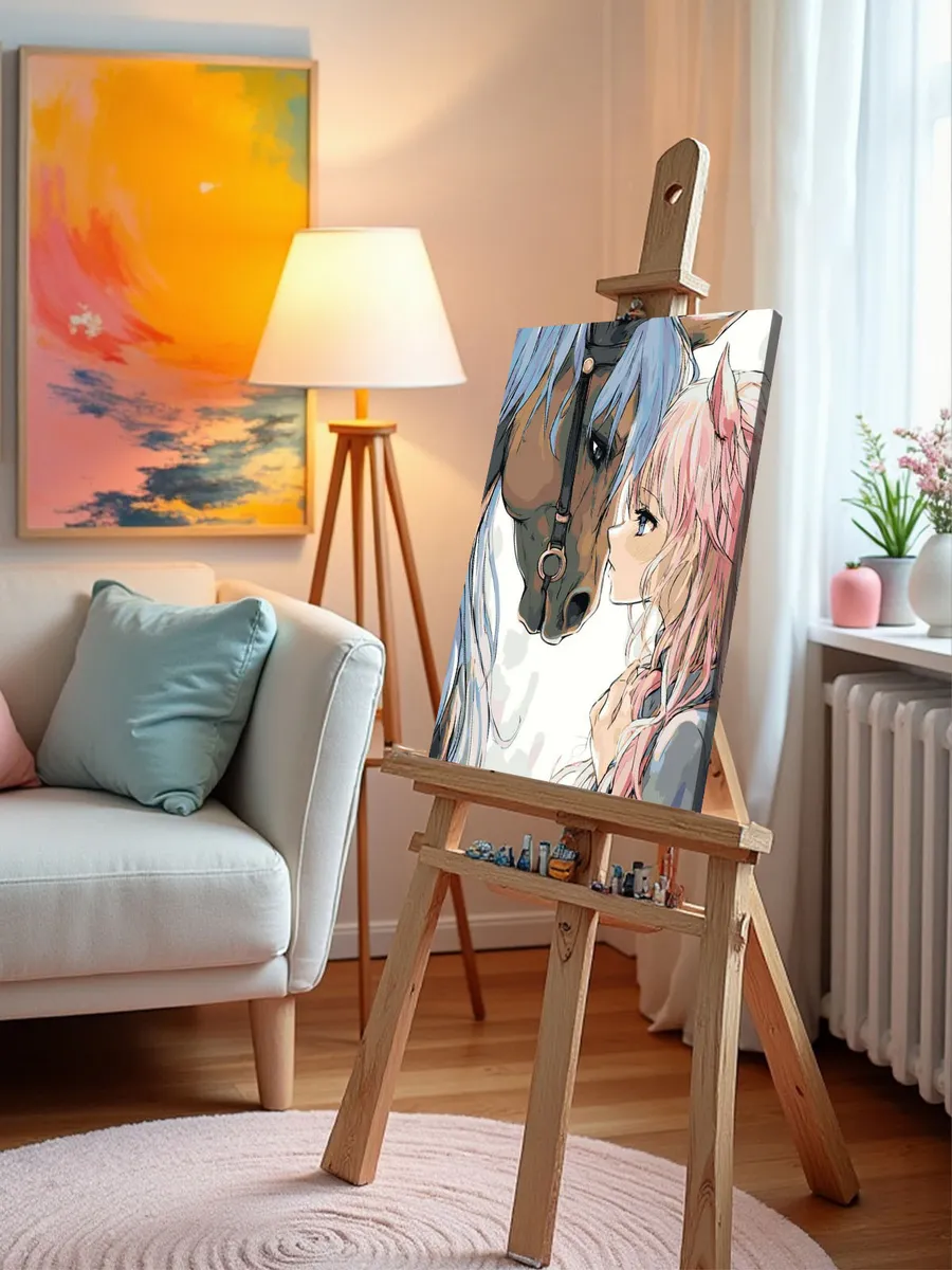 Картина по номерам «Животные: девушка и лошадь в стиле аниме» — картинка 9