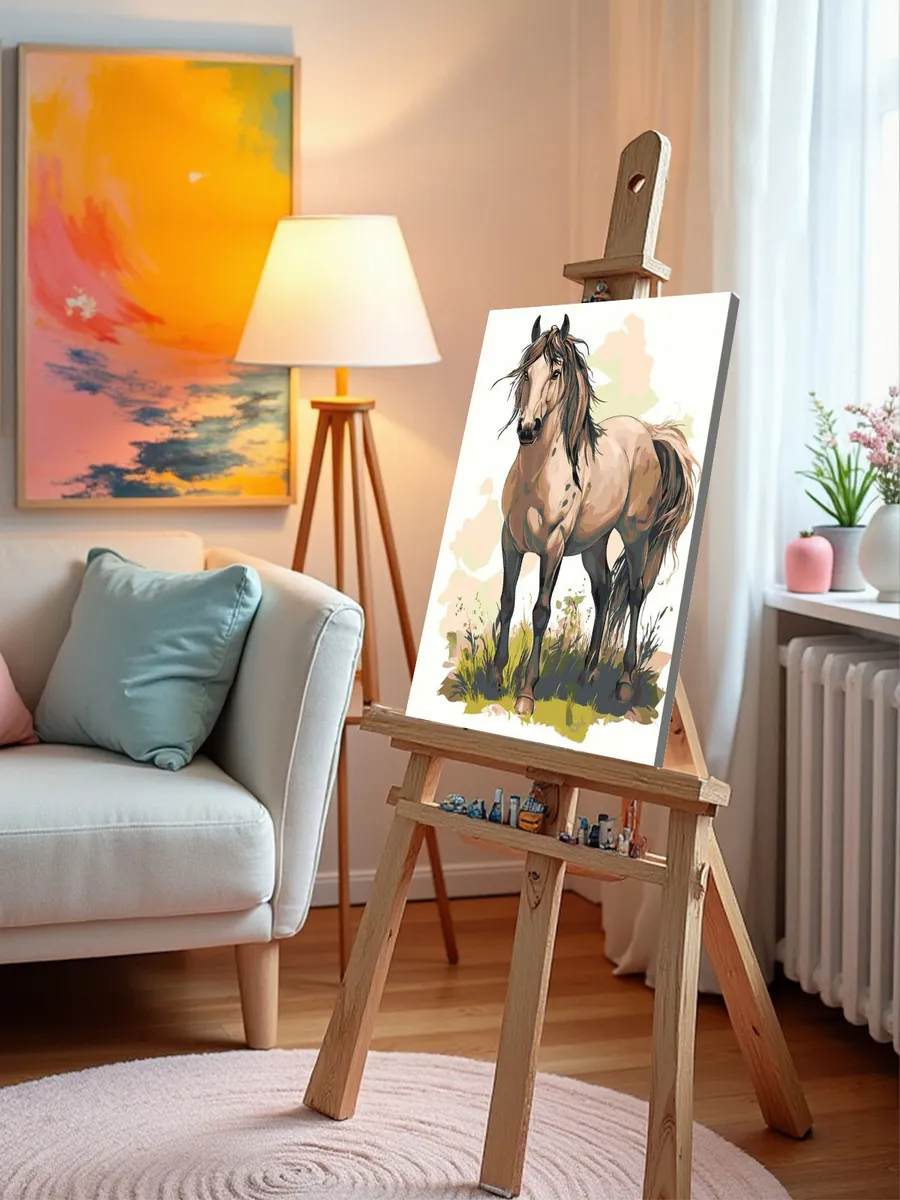 Картина по номерам «Животные: конь на траве, в стиле аниме» — картинка 9