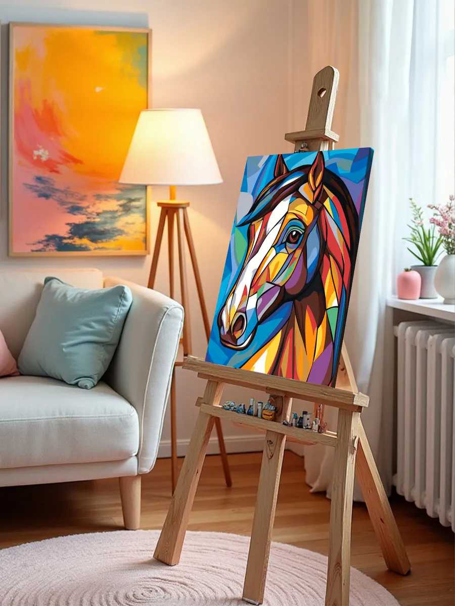 Картина по номерам «Животные: яркий конь в стиле Пикассо» — картинка 9