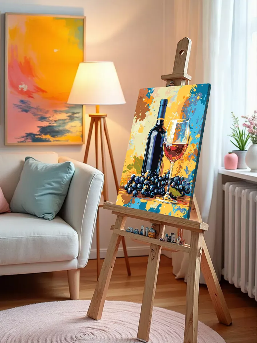 Картина по номерам «Красное вино и виноград, натюрморт» — картинка 10