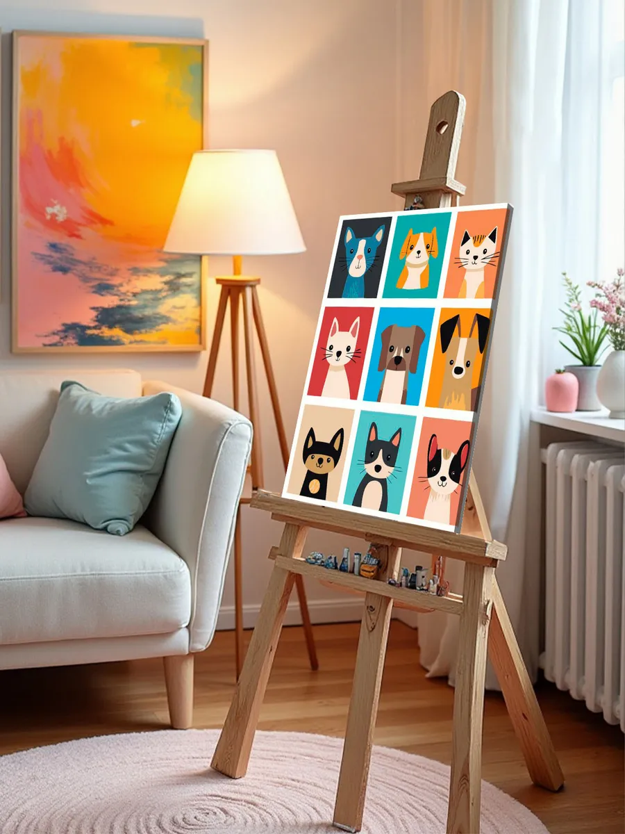 Картина по номерам «Разноцветные кошки и собаки поп-арт» — картинка 9