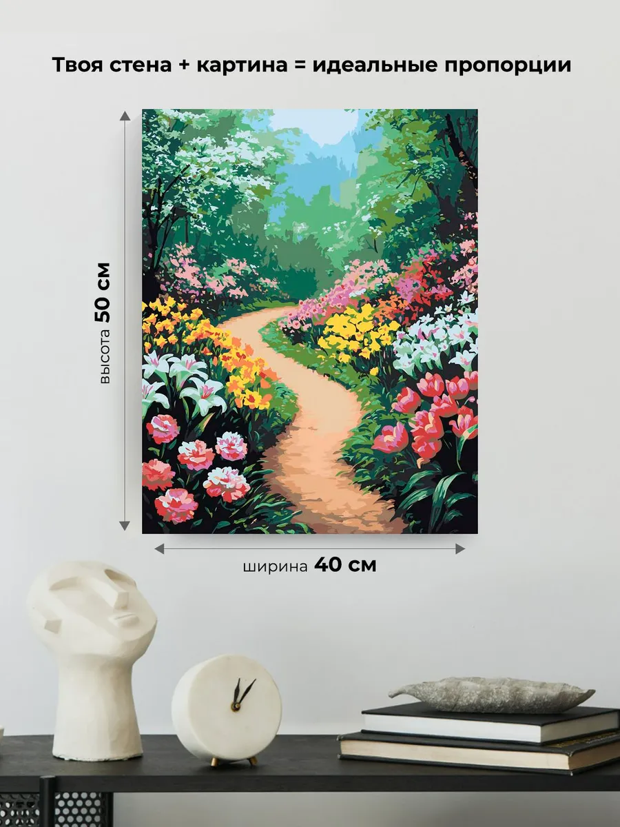 Картина по номерам «Цветы: тюльпаны и лилии в саду, весна» — картинка 3