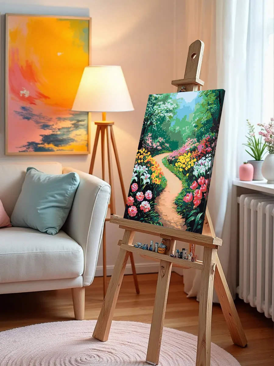 Картина по номерам «Цветы: тюльпаны и лилии в саду, весна» — картинка 9