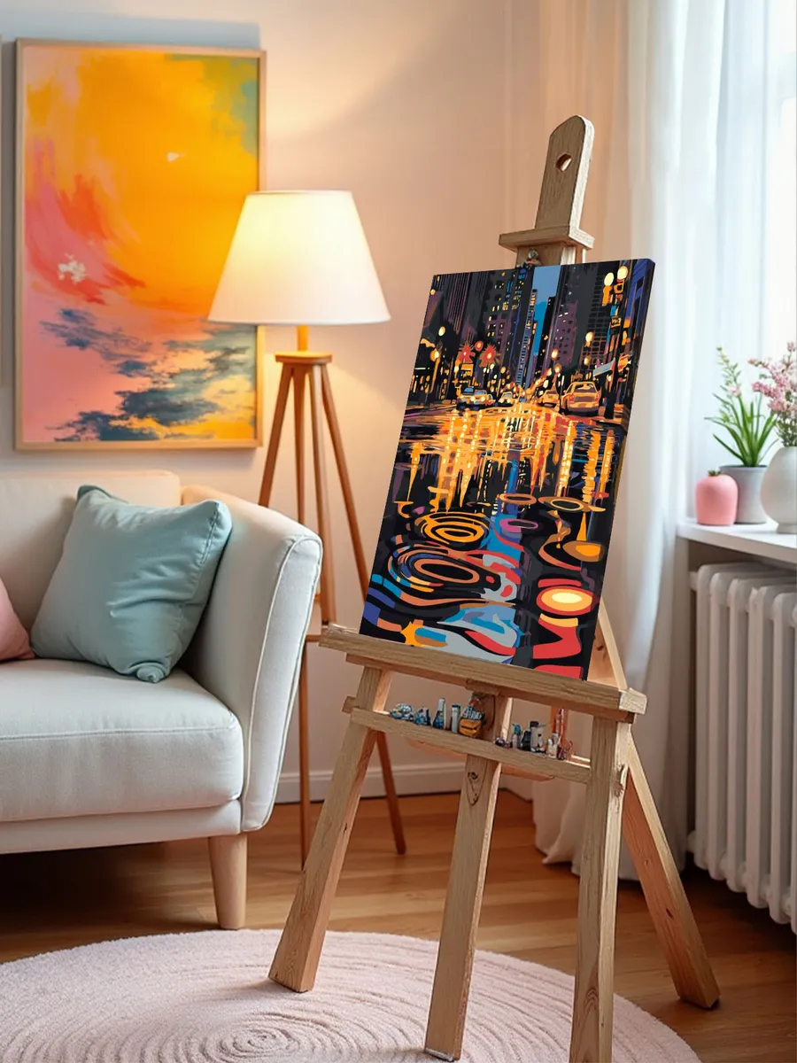 Картина по номерам «Мокрые улицы ночного города, Нью-Йорк» — картинка 9