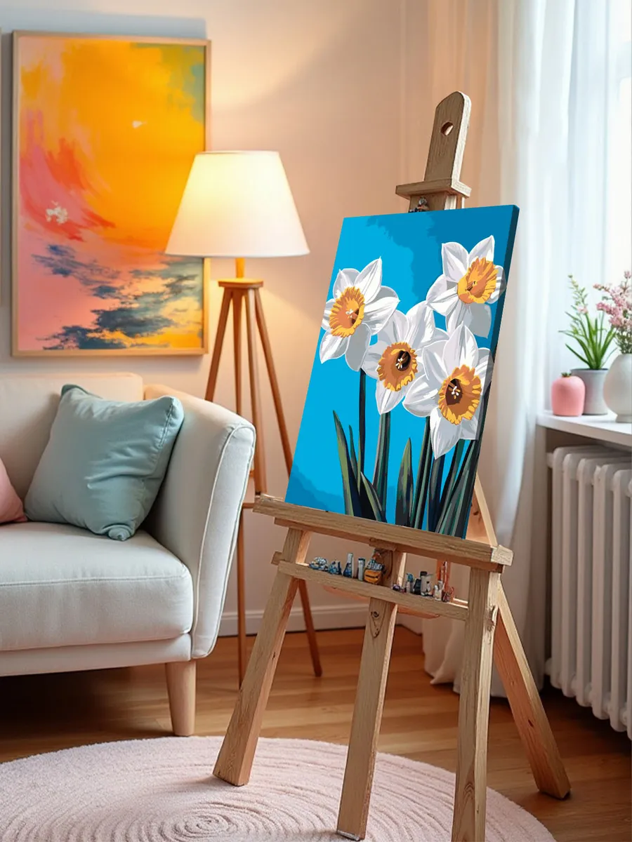 Картина по номерам «Цветы: нежные нарциссы, первоцветы, весна» — картинка 9