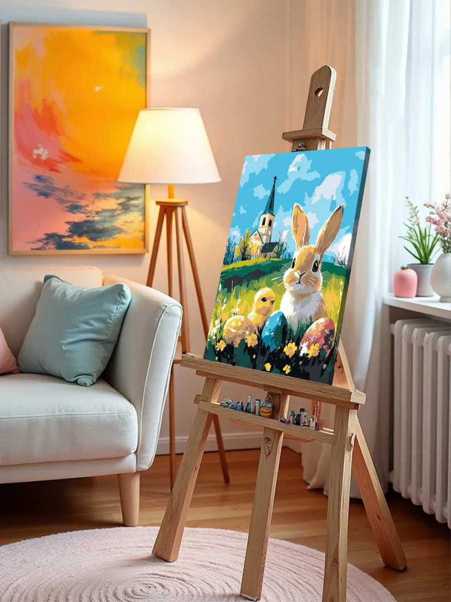Картина по номерам «Религия: Пасха, кролик и церковь, весна» — картинка 9