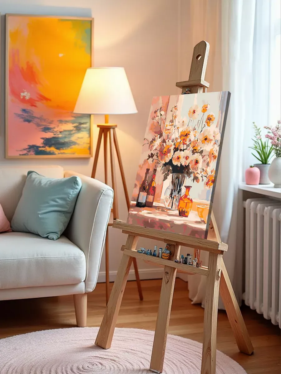 Картина по номерам «Цветы: букет из шиповника в вазе, весна» — картинка 9