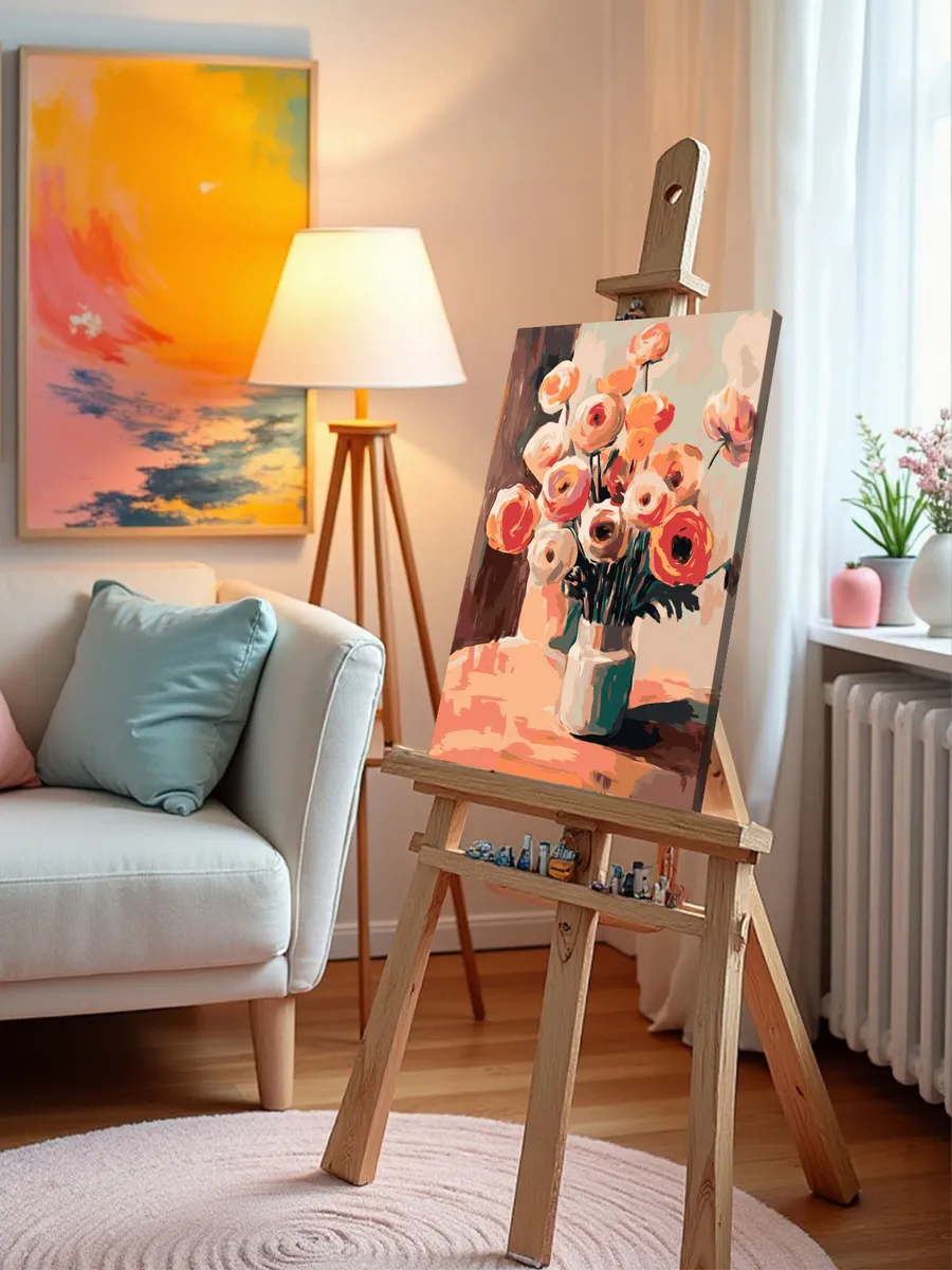 Картина по номерам «Цветы: яркие ранункулюсы в вазе, весна» — картинка 9