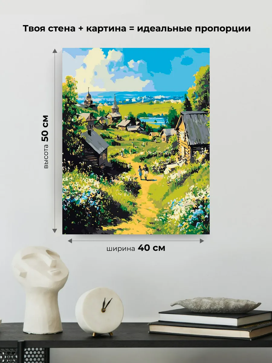 Картина по номерам «Пейзаж: церковь в деревне, цветы, весна» — картинка 3