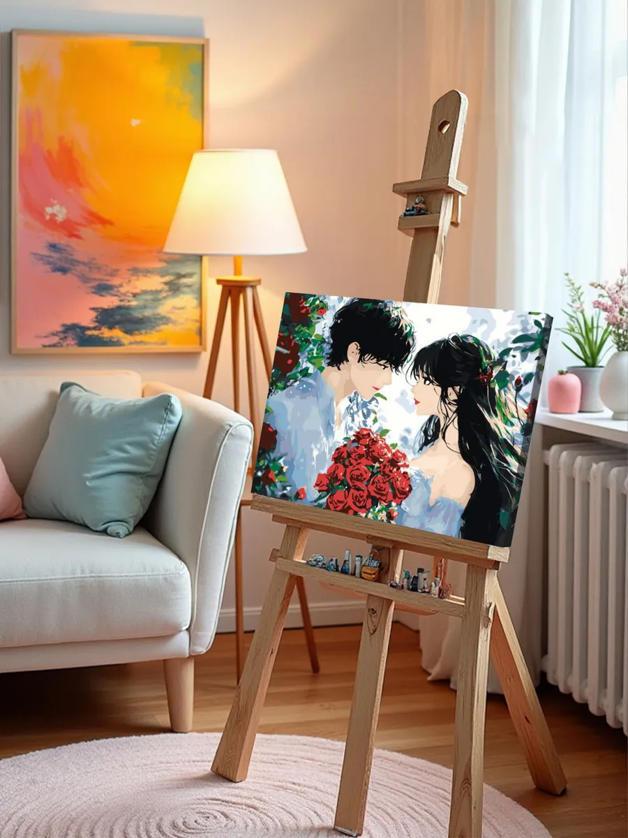 Картина по номерам «Романтика в стиле аниме, влюбленные, розы» — картинка 9
