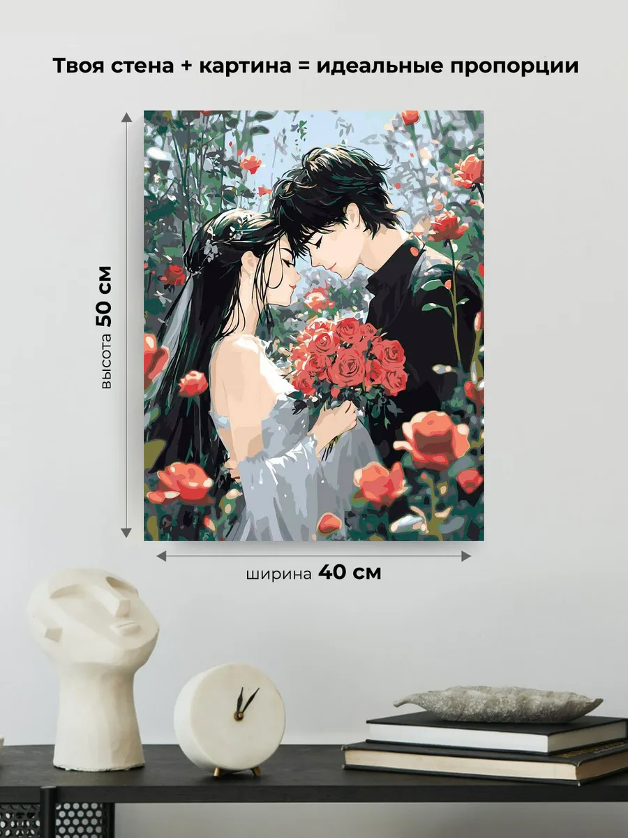 Картина по номерам «Романтика в стиле аниме, влюбленные, розы» — картинка 3