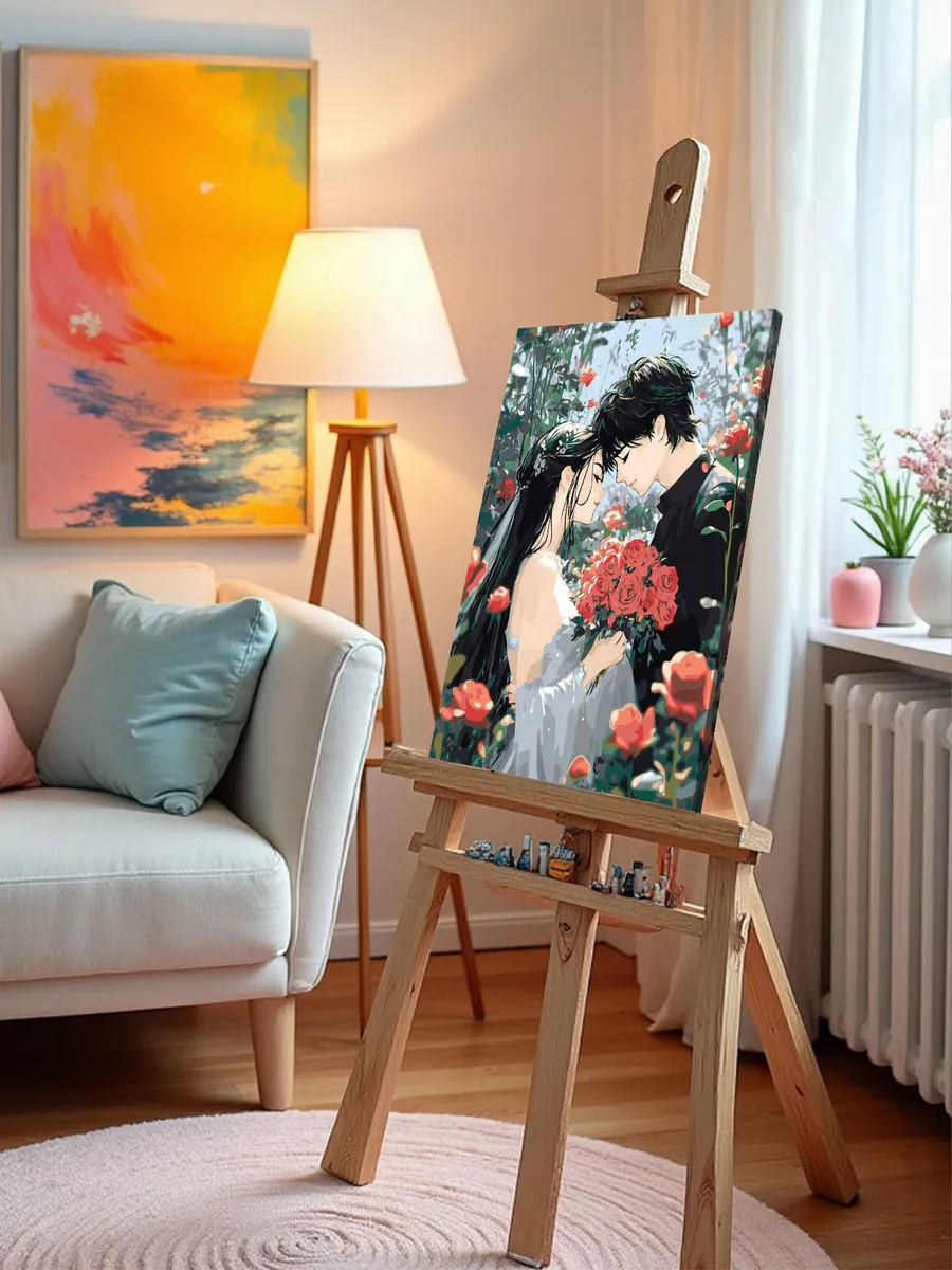 Картина по номерам «Романтика в стиле аниме, влюбленные, розы» — картинка 9