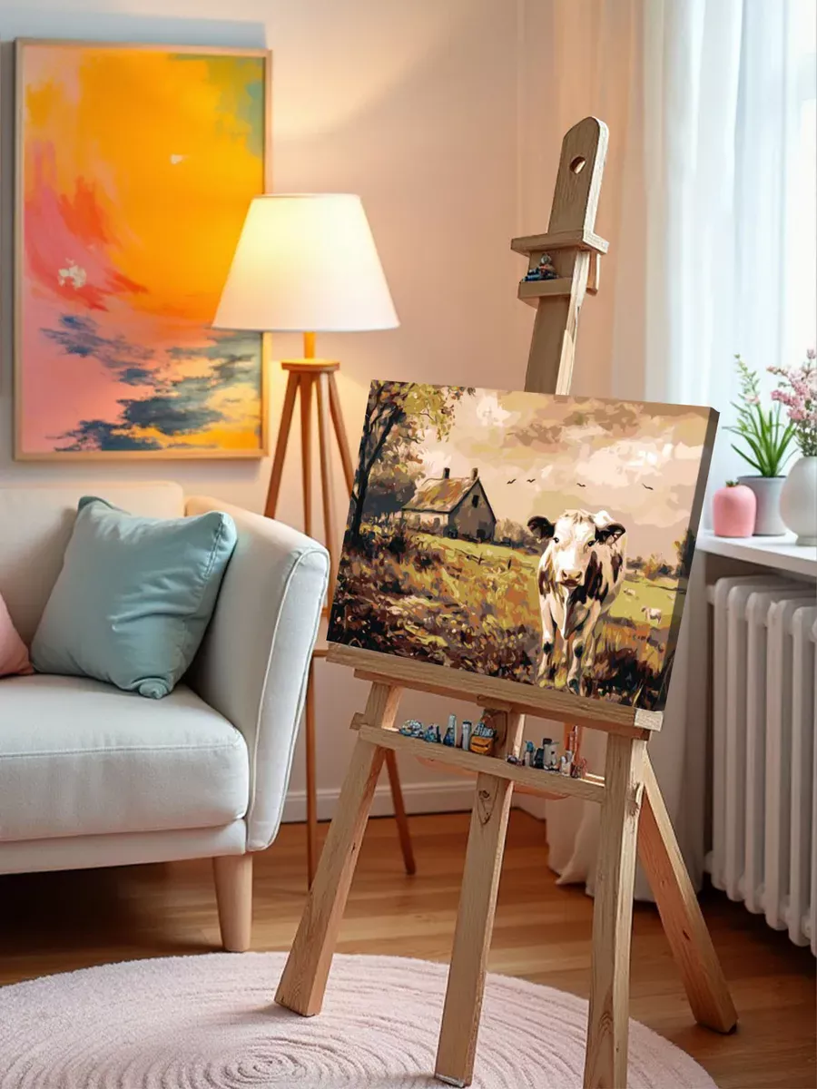 Картина по номерам «Животные: корова, деревенский пейзаж» — картинка 9